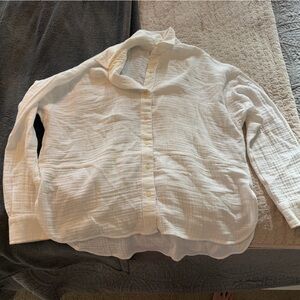 Lou & Grey Classic White Gauze Button-Up Shirt